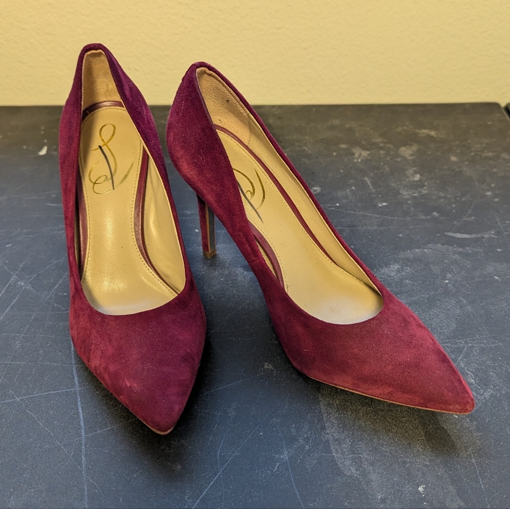 Suede Maroon Pointy Toe Pumps
